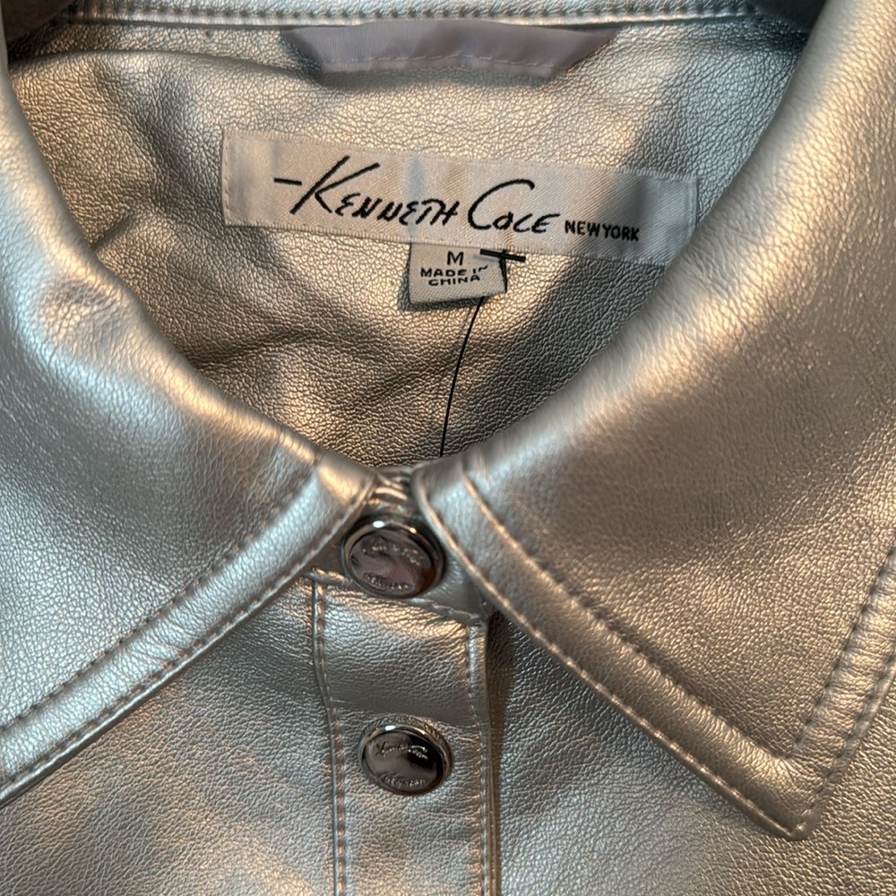 Kenneth Cole silver metallic faux leather shacket - Picture 3 of 7